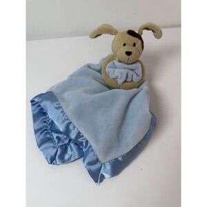Prestige Baby Blue Satin Puppy Dog Lovey White Stars Baby Security Blanket Plush
